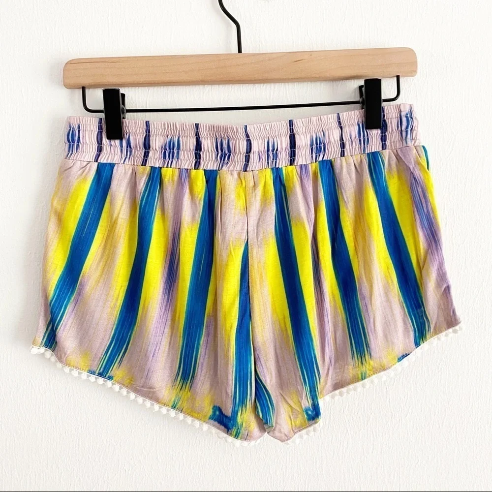 lamade Multicolor Striped Crochet Trim Elastic Waist Lounge Shorts Medium NWT